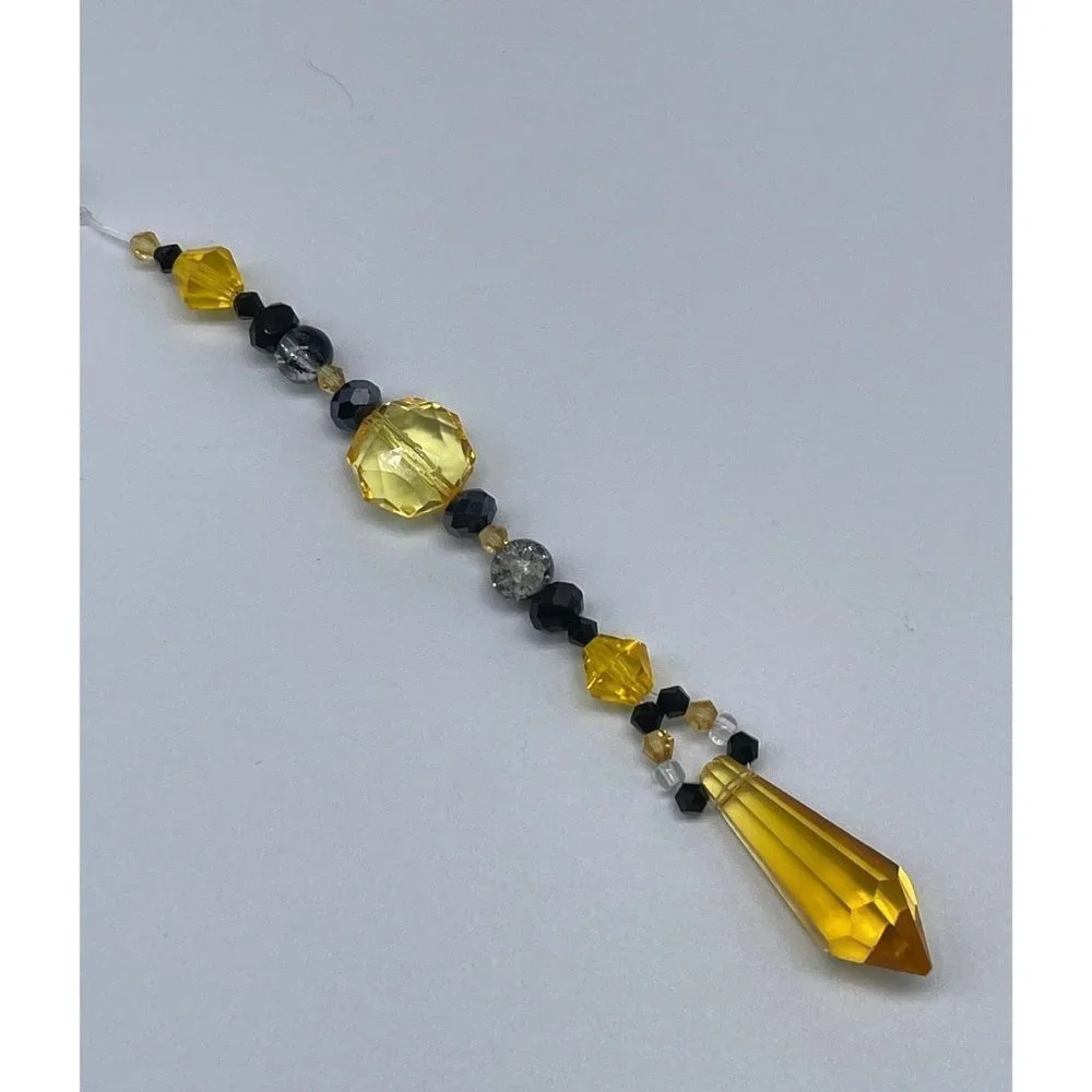 Beaded Purse Charm Suncatcher Black Yellow Crystal Prism Handbag Ornament - Picture 8 of 10
